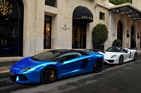 blue chrome lamborghini aventador lp 700-4 DMC porsche 918 spyder weissach package Carspotting à Paris, août 2015