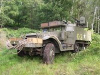 white half-track m16 maxon antiaérien armored car tanks in town 2005 mons bois brûlé ghlin